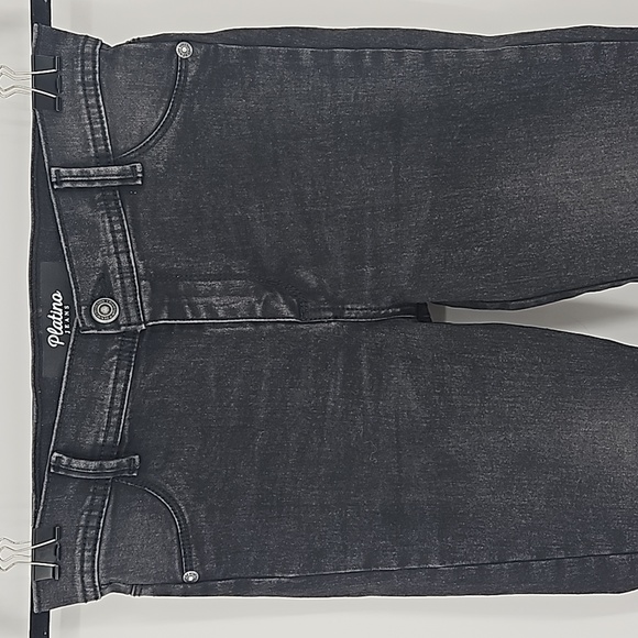 Platino Womens/Juniors Colombian Classic Skinny Fringed Hem Black Denim Jeans 3 - Picture 3 of 7